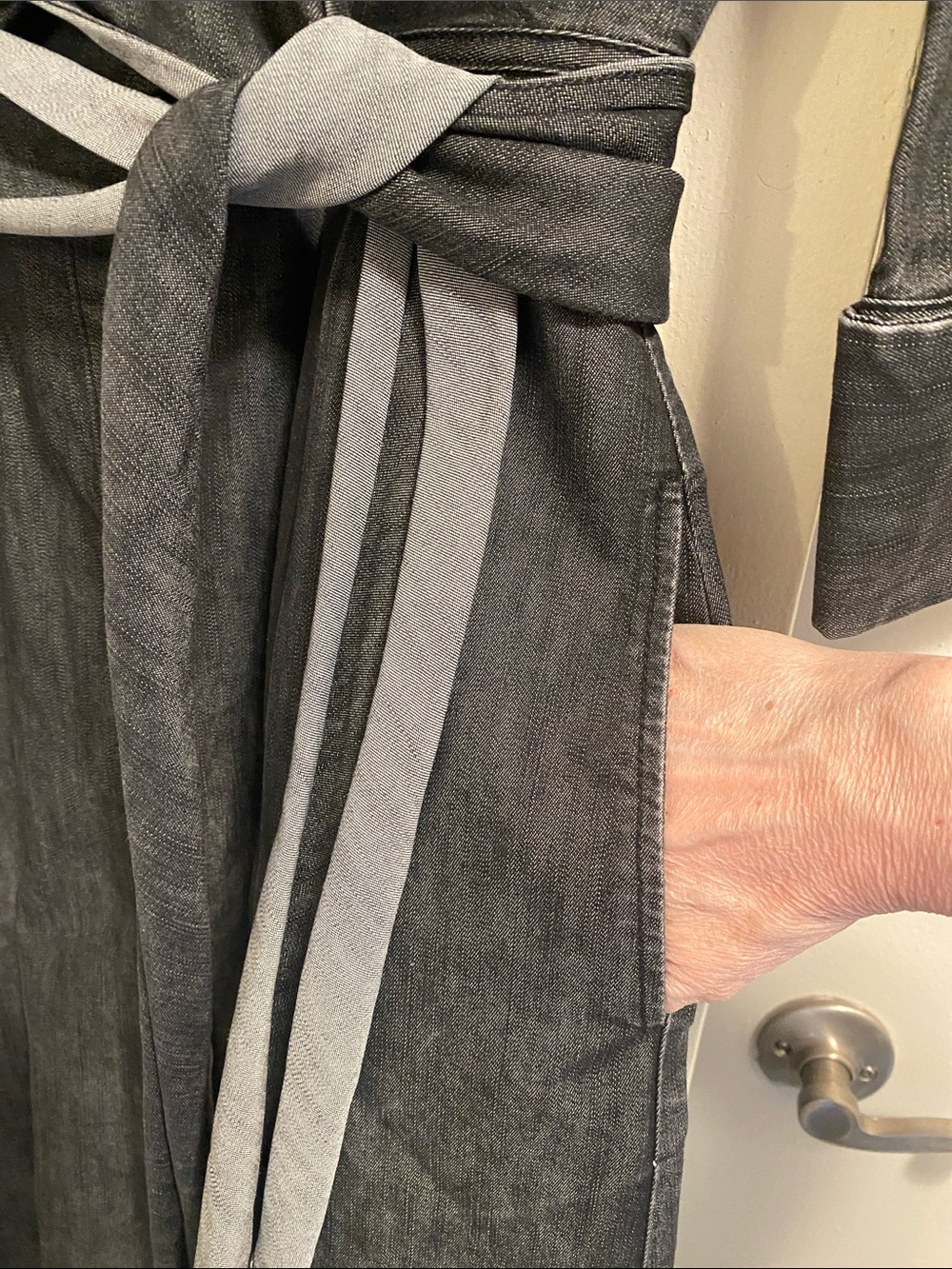 Kenneth Cole Reaction Dark Denim Wrap Midi Shirt Dress Heavy Denim Size 10 - Picture 10 of 15